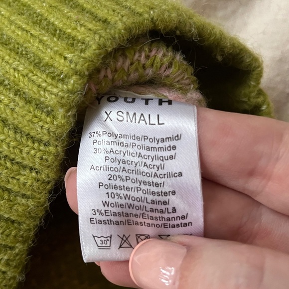 New Native Youth Checkerboard Oversized Green Pink Knit Turtleneck Sweater XS - Picture 11 of 13